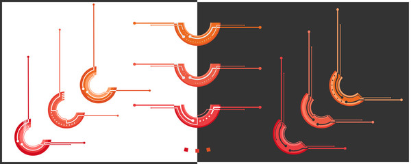 Decorative corners and text dividers pack. Retro design collection from seventies in shades of red and orange. 