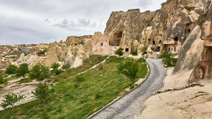Goreme, Turkey - carved in soft rock, characteristic of Cappadocia. The place is on the UNESCO World Heritage List