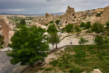 Goreme, Turkey - carved in soft rock, characteristic of Cappadocia. The place is on the UNESCO World Heritage List