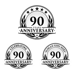 90 Years Anniversary Set. 90th Celebration Logo Collection. Vector and illustration. 


