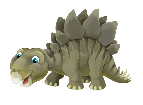 cartoon scene with happy and funny dinosaur stegosaurus - on white background - illustration for children