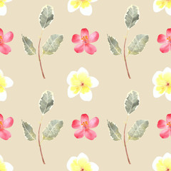 Watercolor seamless pattern with frangipani flowers