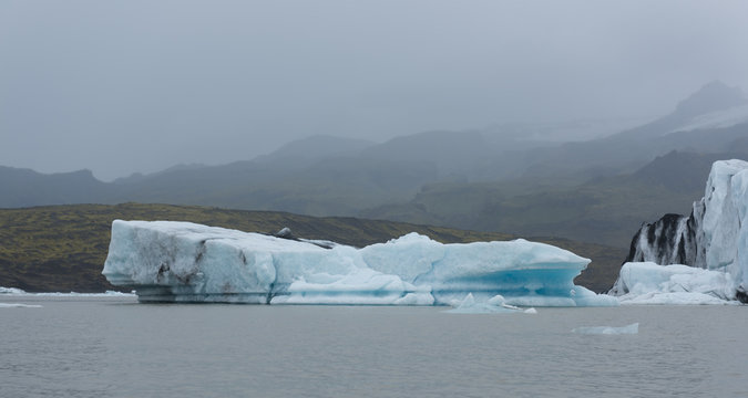 Beautiful view of icebergs in Jokulsarlon glacier lagoon, Iceland, global warming and climate change concept