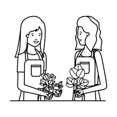 young women gardeners smiling avatar character