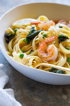 Shrimp pasta with fork
