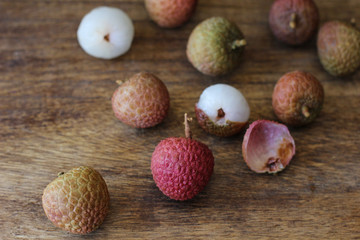 Assorted lychee on wood