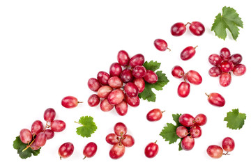 pink grapes isolated on the white background with copy space for your text. Top view. Flat lay pattern