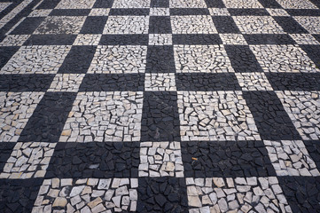 Mosaic tiles pavement in Funchal, Madeira, Portugal.