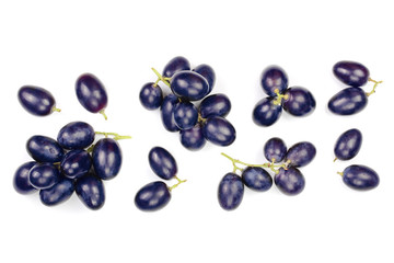 bue grapes isolated on the white background with copy space for your text. Top view. Flat lay pattern