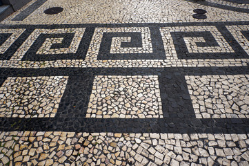 Mosaic tiles pavement  in Funchal, Madeira, Portugal.