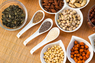 A collection of different dry fruits. Legume family