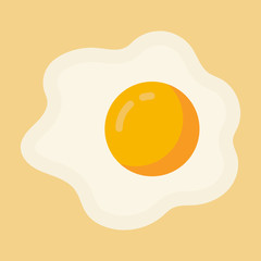 Simple, flat fried egg icon/illustration. Isolated on a yellow background