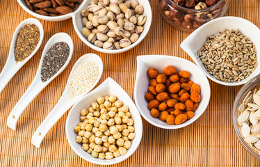A collection of different dry fruits. Legume family