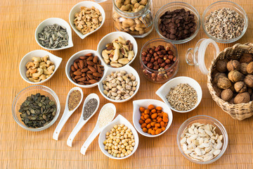 A collection of different dry fruits. Legume family