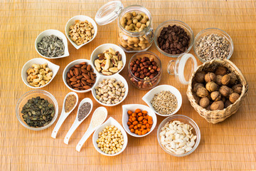 A collection of different dry fruits. Legume family