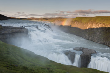 Amazing Gullfoss waterfall with rainbow, Iceland
