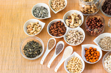 A collection of different dry fruits. Legume family