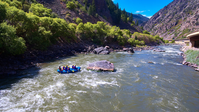 Aerial White Water Rafting Colorado River Canyon