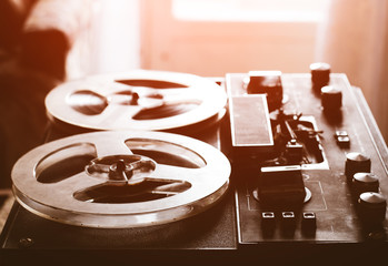 80's vintage tape recorder. close-up.