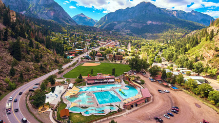 Aerial Hot Springs Ouray Mountain town - obrazy, fototapety, plakaty