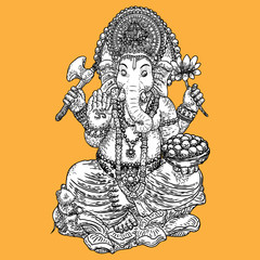 Hand drawn illustration of Lord Ganpati for  Ganesh Chaturthi festival background. Vector.