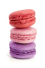 three macaroons isolated on white background closeup