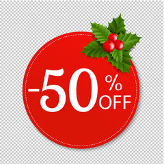Sale Banner With Holly Berry Transparent Background