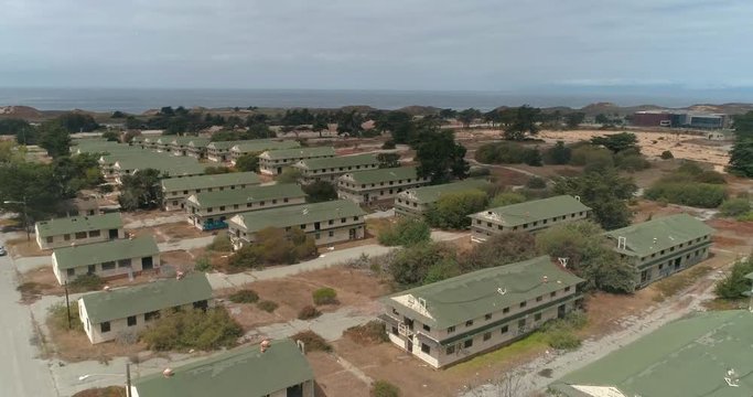 Aerial shot of Abandoned Military Base Barracks, Fort Ord Near Monterrey  California