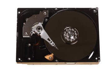 Hard disk drive HDD isolated on white background. Top view