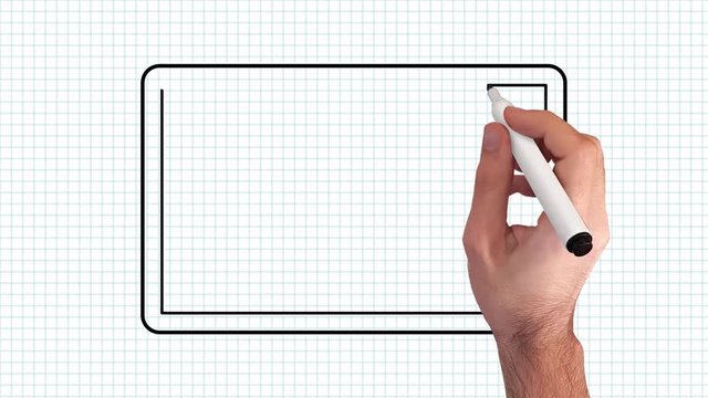 Tablet -– Whiteboard Animation auf kariertem Blatt Papier