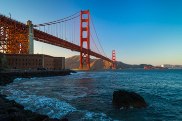 Suns setting Behind Golden Gate Bridge, Fort Point, San Francisco