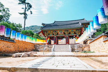 Beomeosa temple, Korean traditional architecture and colorful lanterns in Busan, Korea