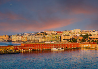 Colorful Buildings in Port of Naples at Dawn