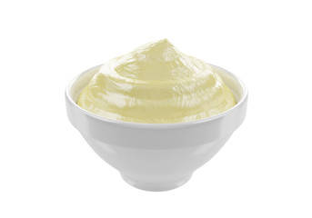 mayonnaise inside ceramic pot, isolated on white background, 3D rendering