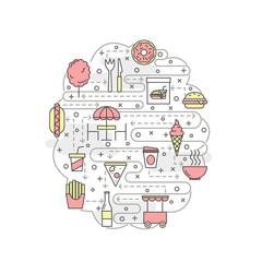 Vector thin line art street food poster banner template