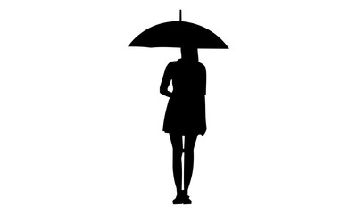 the silhouette of women is standing using an umbrella.