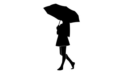 the silhouette of women is walking with an umbrella