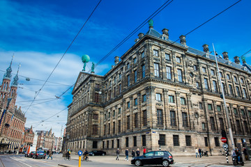 Beautiful streets of Amsterdam next to the Royal Palace
