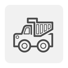 Haul truck vector icon. Heavy machinery or vehicle with tractor and dumper for transport ore, coal, rock and stone from mine or quarry to industrial factory plant. That metallurgy and mining industry.