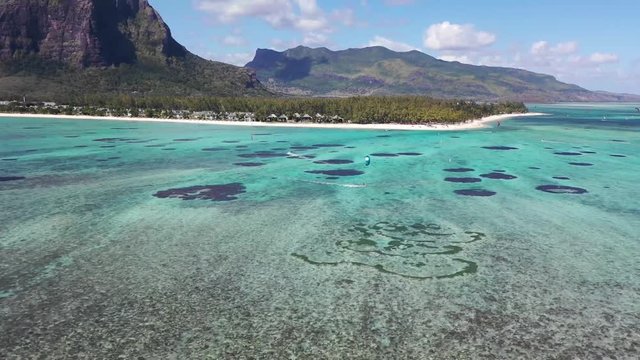 Drone Footage of Le Morne Mauritius with kiters