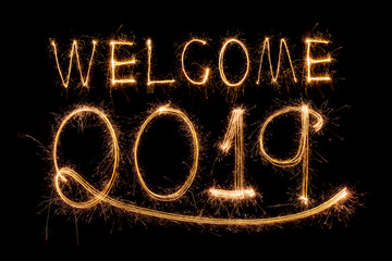 welcome 2018 written with Sparkle firework
