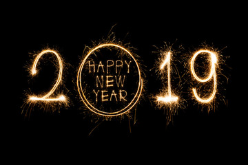 Happy new year 2019  written with Sparkle firework