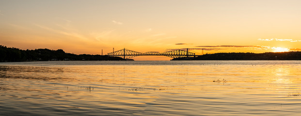 Naklejka na ściany i meble Quebec city bridge in Canada on the sunset