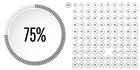 Set of circle percentage diagrams from 0 to 100 ready-to-use for web design, user interface (UI) or infographic - indicator with gray