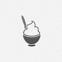ice cream or porridge in bowl icon. On grid background