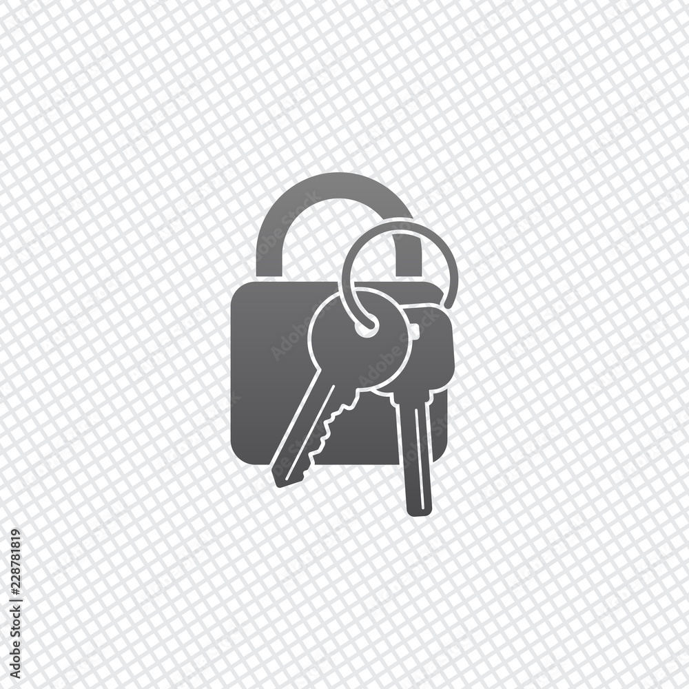 Poster lock with keys icon. on grid background