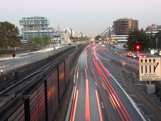 Long Exposure View of La Defense Traffic with the Arc the Triomphe in the background