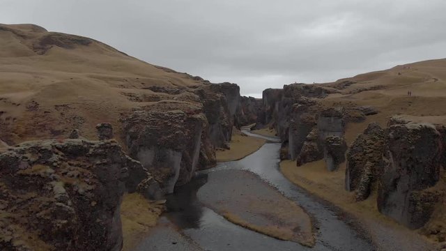 Cinematic aerial fly through of stunning Icelandic canyon.