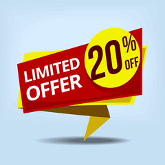 vector flat advertisement banner limited offer notification badge template in fancy red yellow