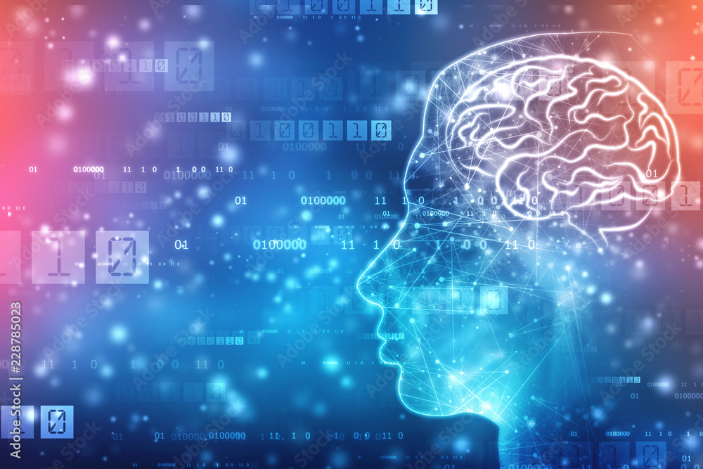 Poster abstract artificial intelligence. creative brain concept, technology web background. virtual concept